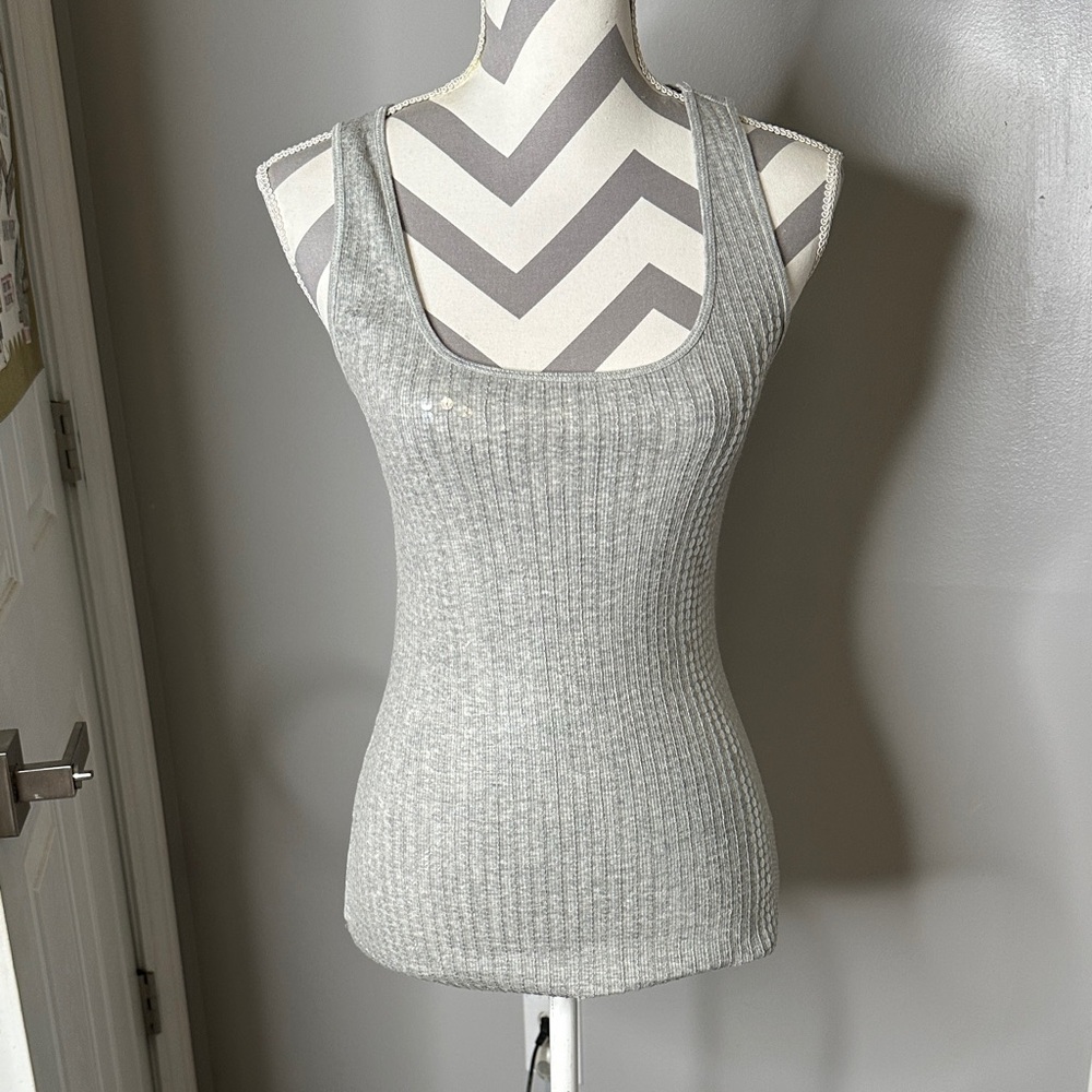 Express Light Gray Ribbed sequin Tank Top
